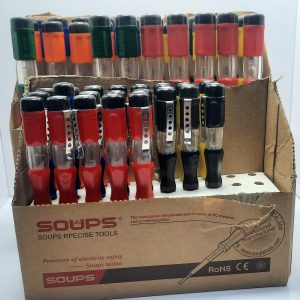 فازمتر تستر برق SOUPS در دو سایز کوچک و بزرگ. بدنه عایق با لنز پلی‌کربنات مقاوم، گیره فلزی و طراحی ارگونومیک. دارای استاندارد CE و RoHS. مناسب برای تشخیص فاز و نول در مصارف خانگی و صنعتی.